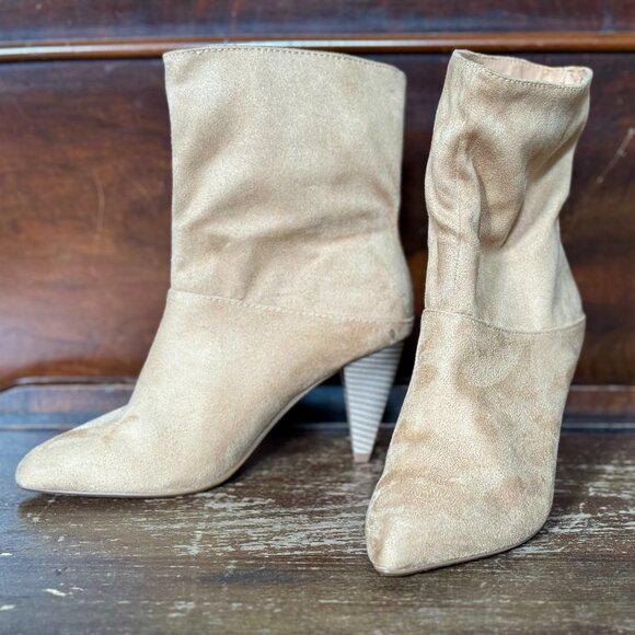 Express Shoes - NWOT Women 3” Heel Vegan Tan Suede Ankle Booties Size 6